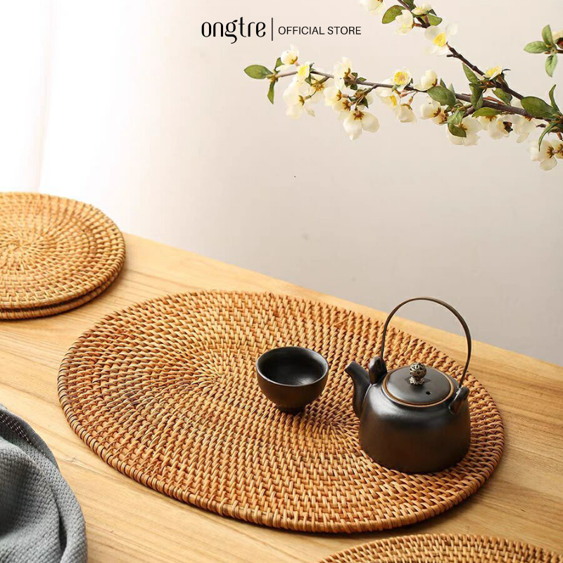 Lót Ly Mây Đan ONGTRE Tròn & Vuông 8-10cm - Đế Lót Cốc Thủ Công, Lót Ly Decor, Coaster Mây Tự Nhiên