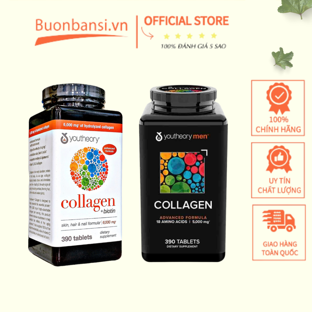 Viên Uống Collagen Youtheory 390 Viên Mỹ - 2 Loại Collagen Biotin Và ...