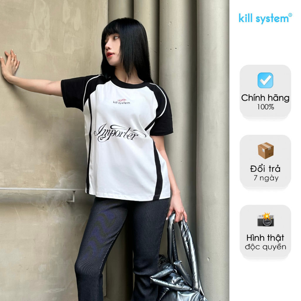 Áo thun Killsystem form fit 11 màu trắng tay đen nam nữ chất vải cotton