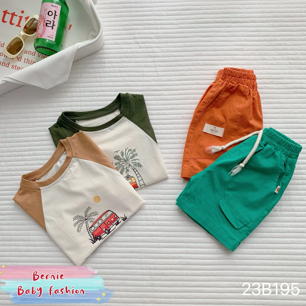 Bộ ba lỗ bé trai cotton mềm mát, bộ thun sát nách phối quần kaki sành điệu cho bé Bernie