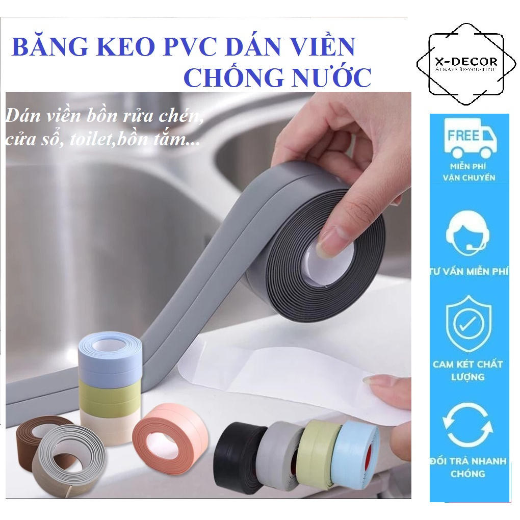 Cuộn 3m băng keo PVC dán viền chống thấm nước bồn rửa chén toilet ...