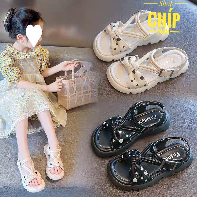 sandal bé gái dép quai hậu cho bé chấm bi thắt nơ xinh xắn có ảnh thật QCCC cho bé từ 3 tuổi đi học chơi XHXL718