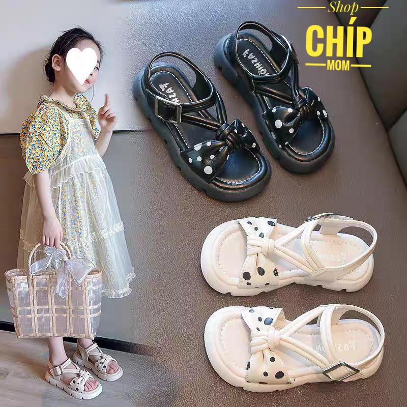 sandal bé gái dép quai hậu cho bé chấm bi thắt nơ xinh xắn có ảnh thật QCCC cho bé từ 3 tuổi đi học chơi XHXL718