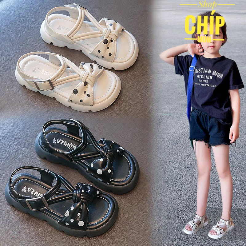 sandal bé gái dép quai hậu cho bé chấm bi thắt nơ xinh xắn có ảnh thật QCCC cho bé từ 3 tuổi đi học chơi XHXL718