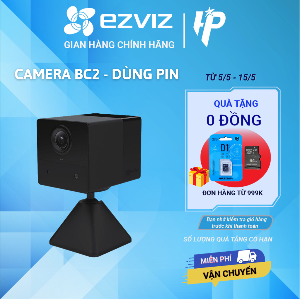 Camera WiFi dùng Pin sạc Ezviz BC2 thông minh Full HD 1080P, Pin Sạc 2000 mAh, Đàm Thoại 2 Chiều