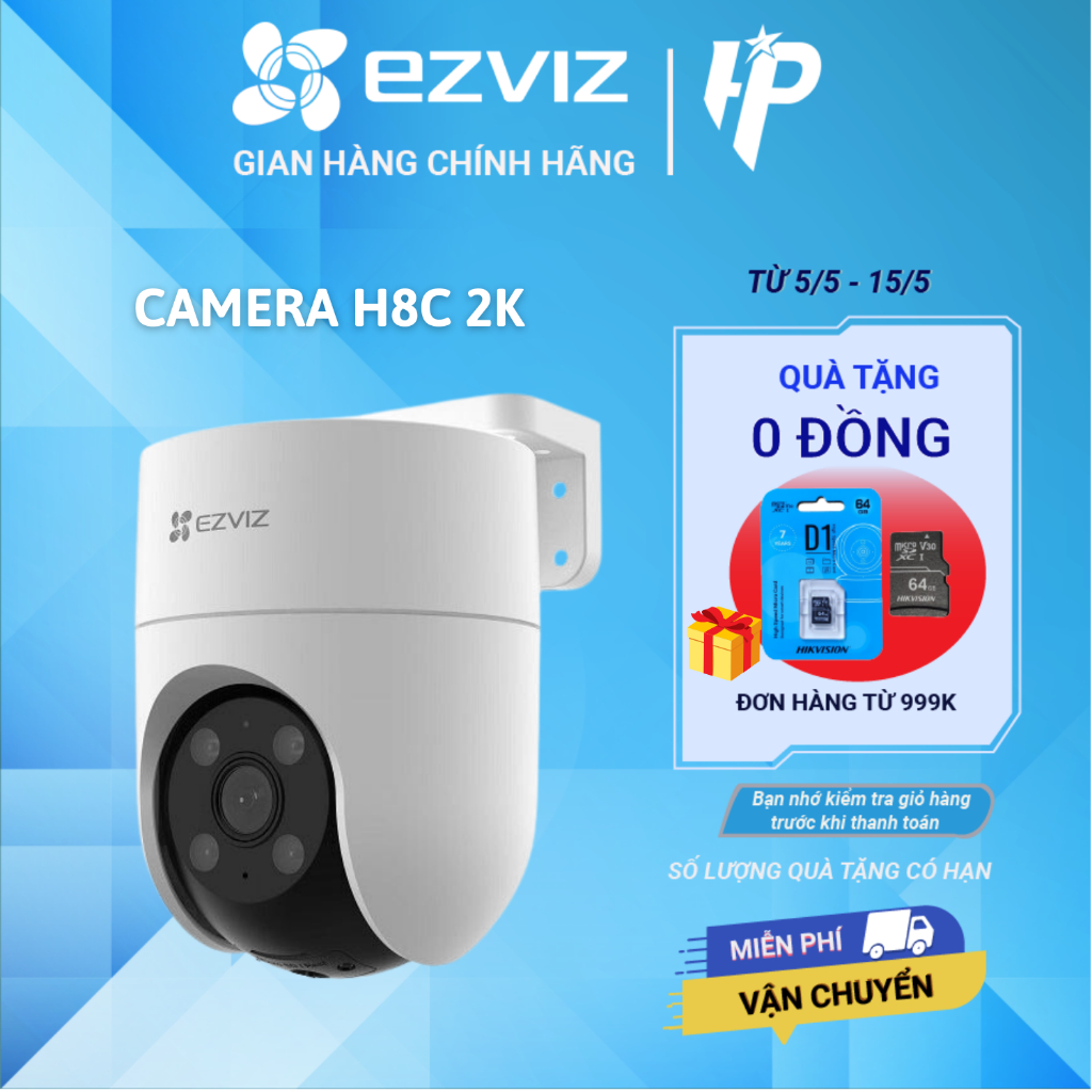 Camera wifi Ezviz H8 Pro 3MP - 2K, Ngoài trời quay 360, Phát hiện người &xe bằng AI, Xoay 360 độ, Quay màu ban đêm