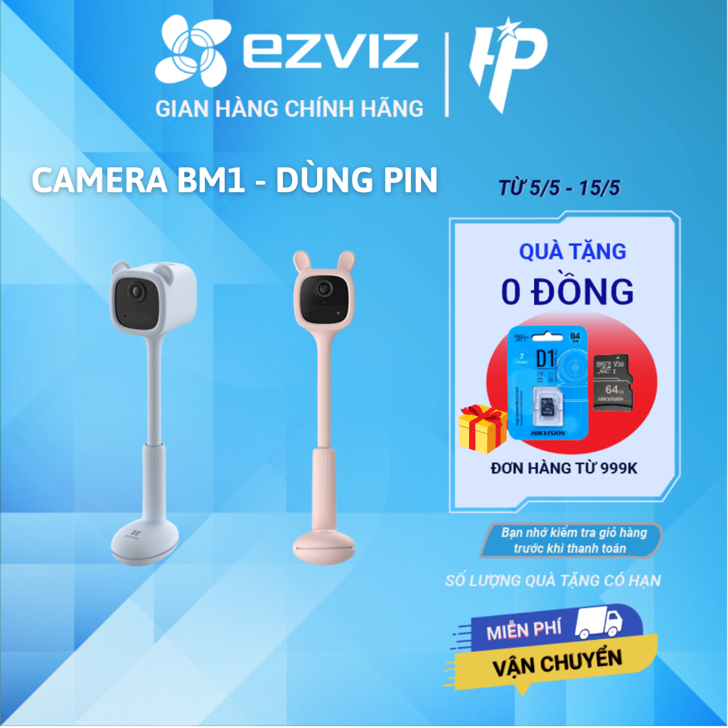 Camera WIFI EZVIZ BM1 2MP FullHD 1080p trông trẻ em, phát hiện tiếng khóc, đàm thoại 2 chiều, tự động bật nhạc dùng PIN