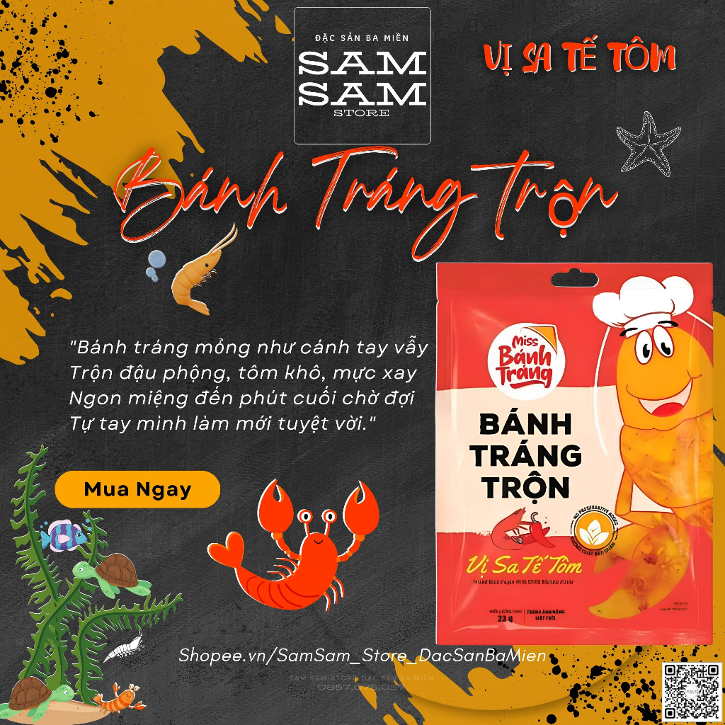 [Hot] Bánh Tráng Trộn Gói Ăn Liền Trọng Lượng 23g Vị Sa Tế Tôm Thương Hiệu Miss Bánh Tráng Đặc Biệt Thơm Ngon Giá Ưu Đãi