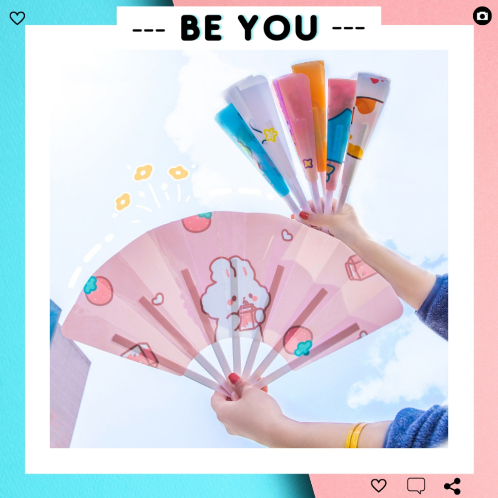 Quạt Nhựa Cầm Tay Xếp Gọn Hoạ Tiết Cute, Quạt Xòe Bằng Nhựa Size Lớn – BEYOU