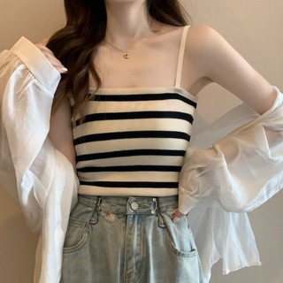.Áo Lót Bra Cotton Trơn 2 Dây Dáng Dài Phối Kẻ Ngang (L)