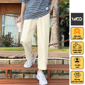 Quần Kaki Nam Baggy Ống Suông Basic Unisex - Kiểu quần baggy nam ống rộng màu đen và be WoO Clothes