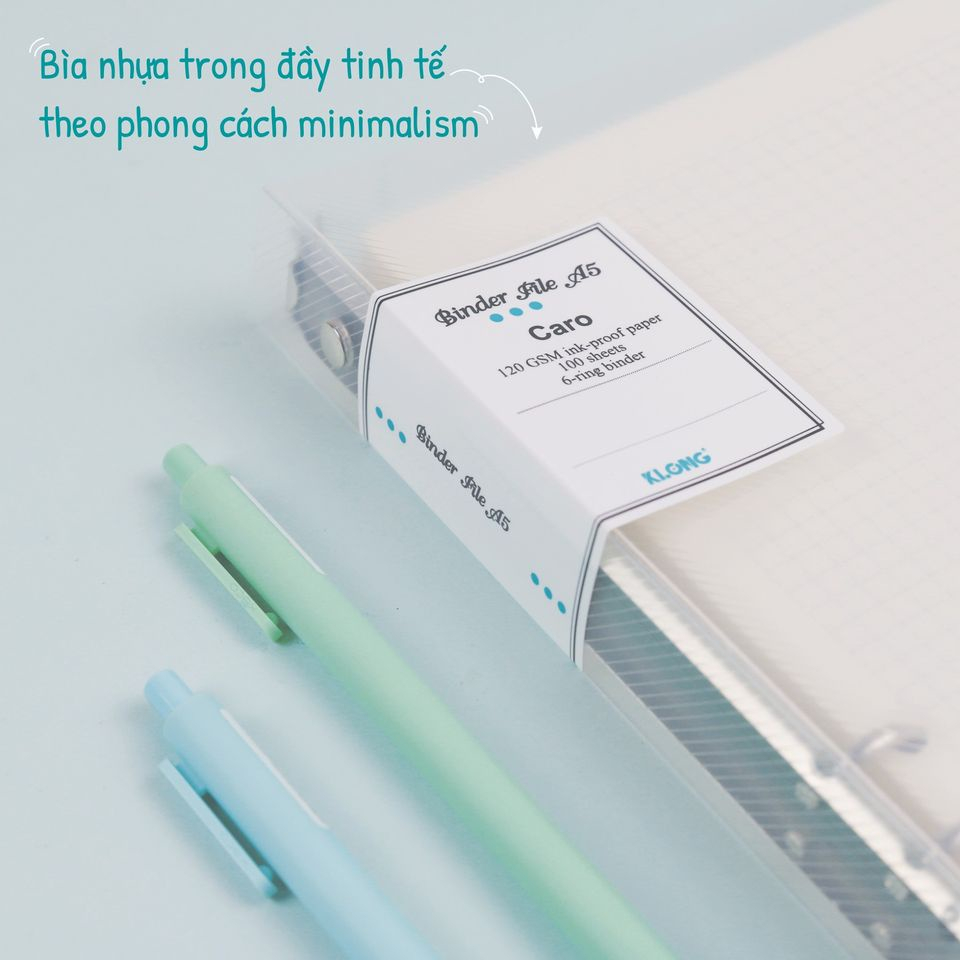 Sổ Klong caro dotgrid A5 120 GSM file nhựa kẹp còng 100 tờ. MS: 994, 995, 296, 297