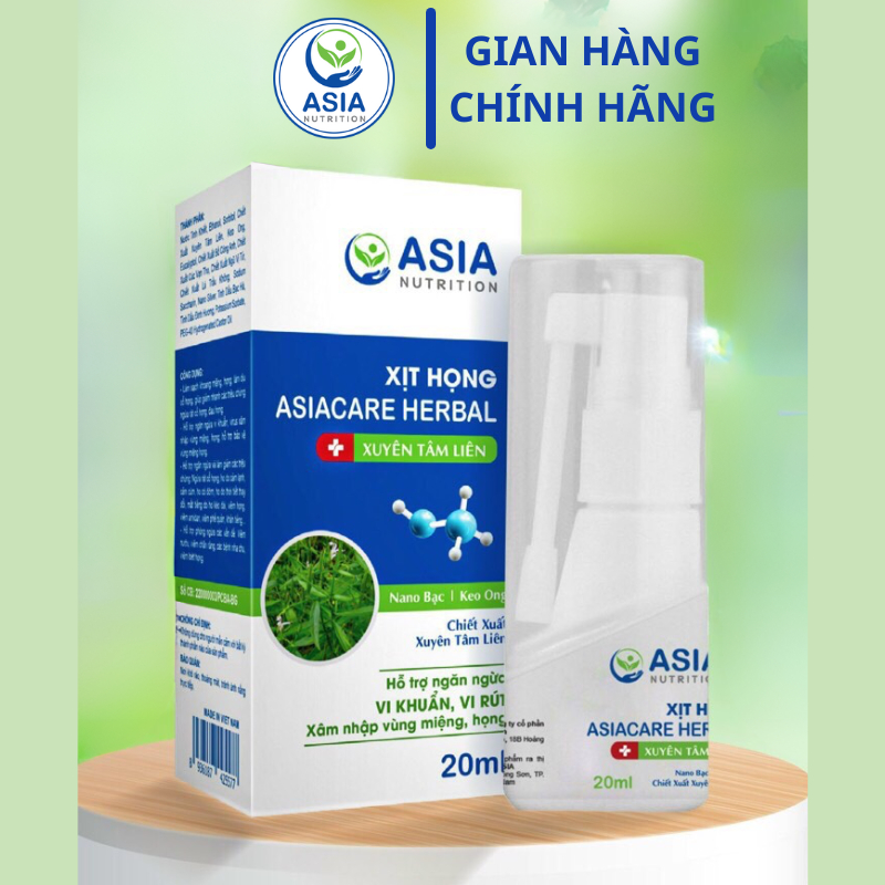 Xịt họng Asiacare Herbal Asia jindo 20ml - Xịt họng có chứa Xuyên Tâm Liên giúp giảm ho do viêm họng, viêm phế quản