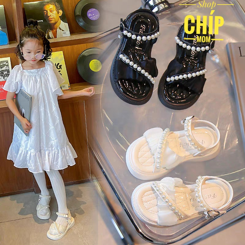 sandal bé gái dép quai hậu cho bé đi học đi chơi có size đại quai chéo đính ngọc điệu đà cồn chú đi tiệc QCCC 366