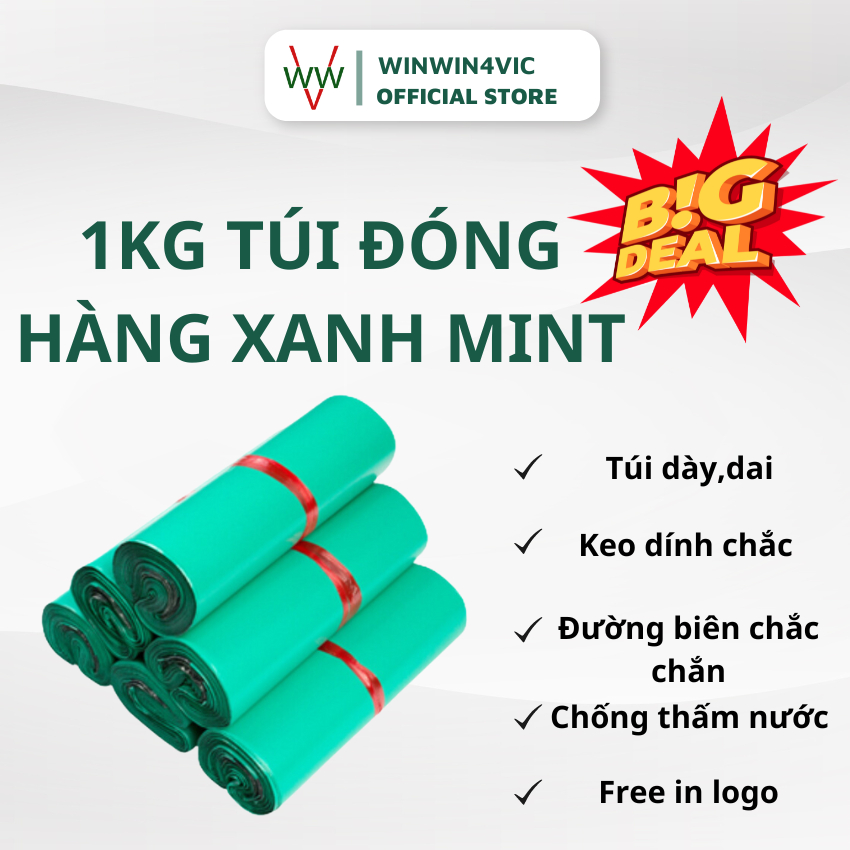 [1Kg] Túi Đóng Hàng Niêm Phong Màu Xanh Mint WINWIN4VIC, Túi Gói Hàng Niêm Phong Giá Rẻ 3 Lớp Dính Sẵn| In Logo Miễn Phí