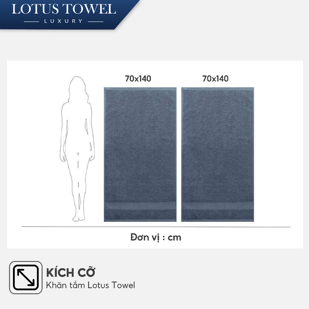 Bộ 2 Khăn Tắm 70x140cm Châu Âu LOTUS, 100%  Cotton Mềm Mịn, Thấm Hút Không Ra Màu