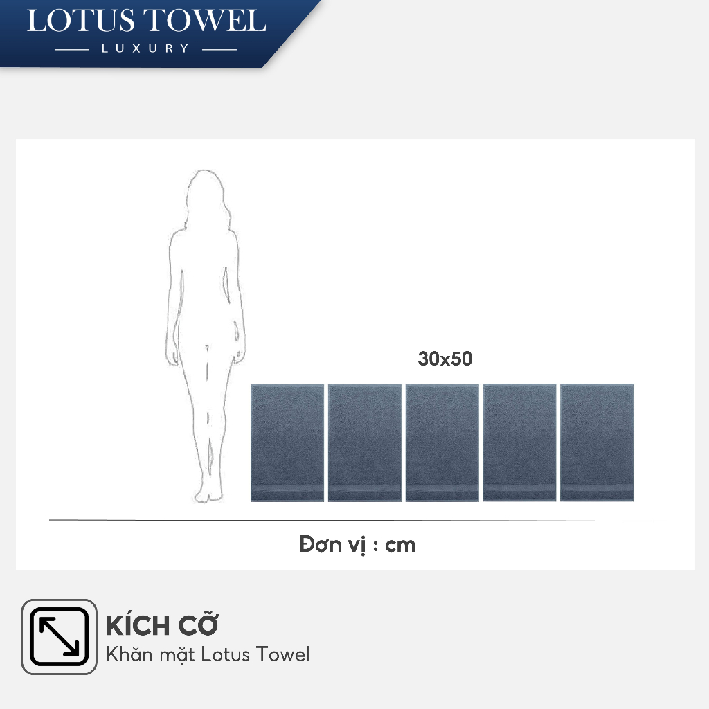 Bộ 5 Khăn Mặt 30x50cm Châu Âu LOTUS, 100% Cotton Mềm Mịn Thấm Hút Không Ra Màu