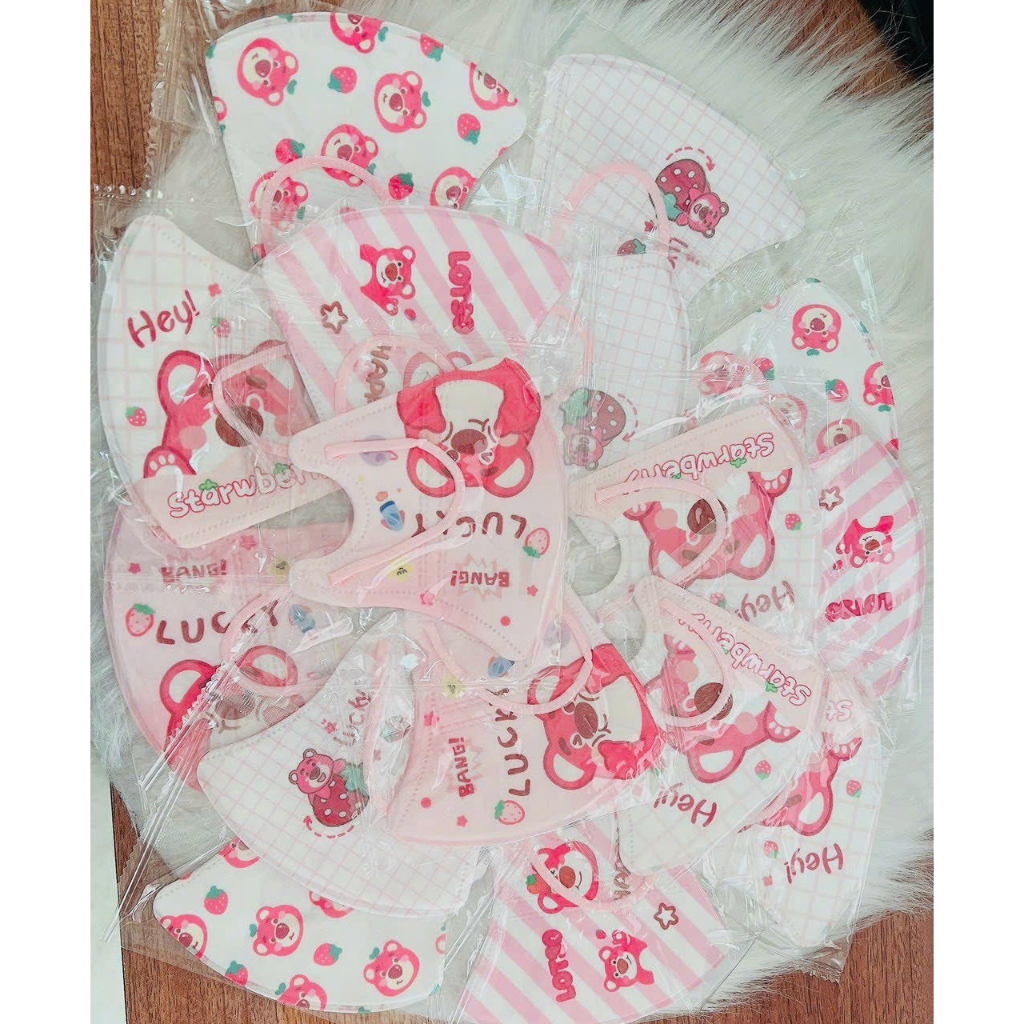 Sét 10  Khẩu Trang Gấu Dâu Cho Bé Khẩu Trang Hoạt Hình Dễ Thương kute Khẩu Trang 3 lớp Chống bụi Lọc Khí(   Hót)