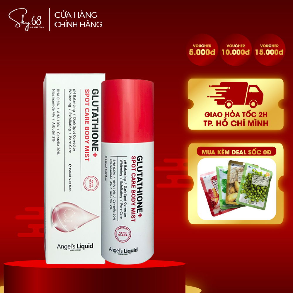 Xt gim mn dng trng Angel's Liquid Glutathione Plus Centella Calming  Body Mist 150ml | Shopee Vit Nam