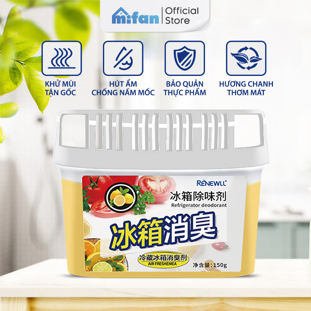 Hộp gel khử mùi tủ lạnh hương chanh Mifan Renewll 150gr - Diệt khuẩn 99%, đánh bay khí hôi khó chịu - Hút ẩm bảo quản