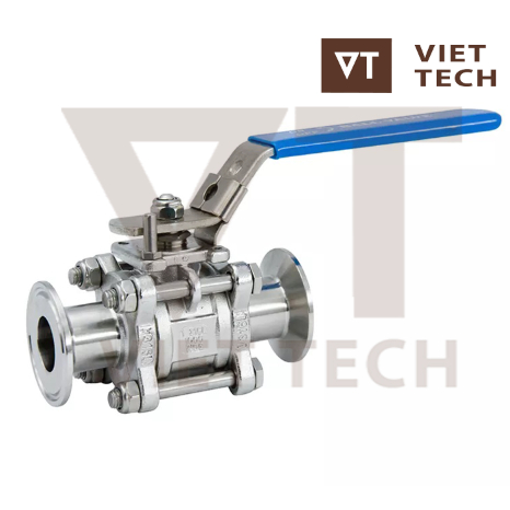 Van khoá inox 3 mảnh clamp - Van bi 3 thân clamp mặt kẹp nối nhanh inox ...