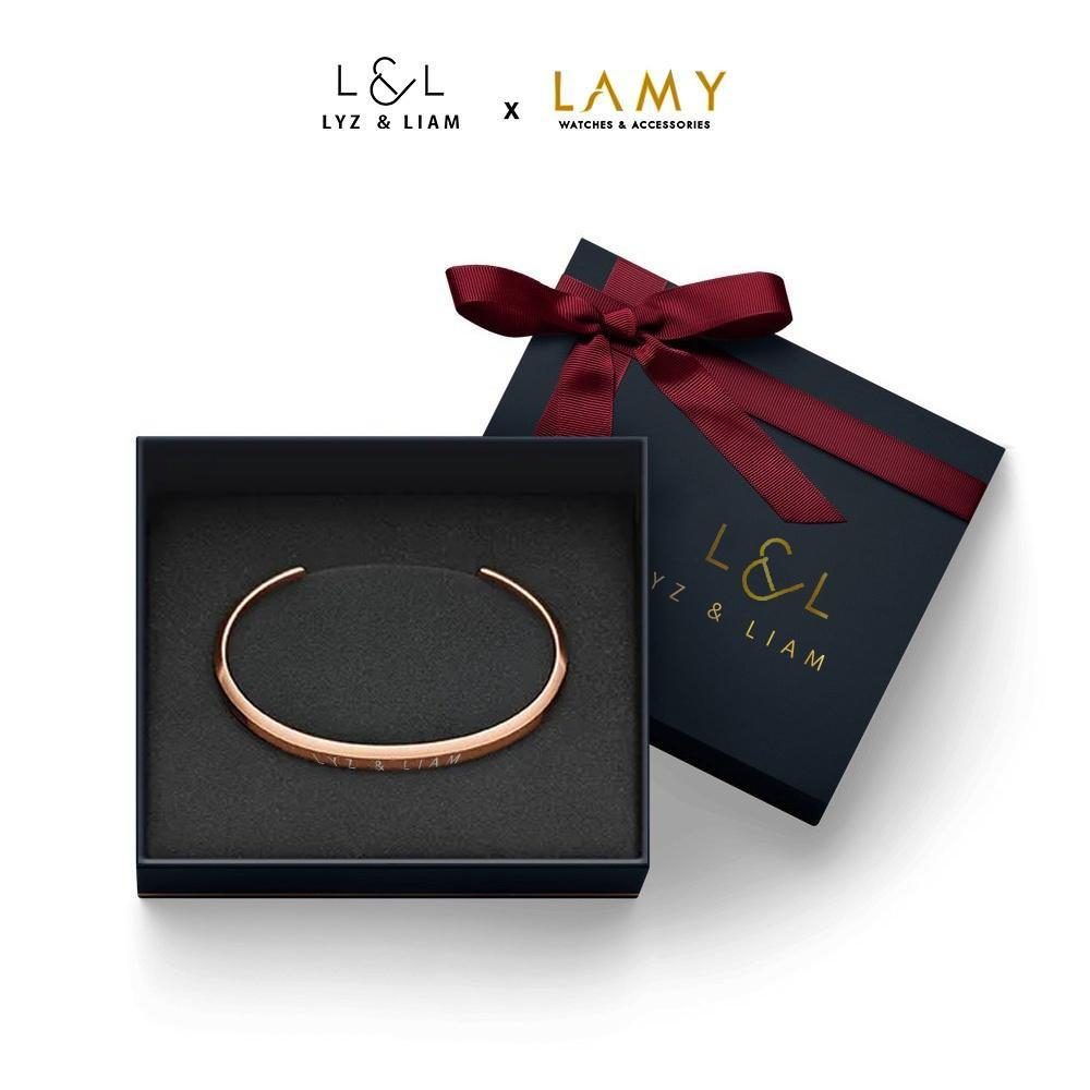 Vòng tay nam nữ Lyz and Liam Classic L&L Cuff Rose Gold - Gift Box Hộp quà tặng nơ đỏ & khắc tên theo yêu cầu