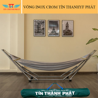 Võng xếp inox crom đại Tín Thành Phát  khung dày chắc, chịu Tải  lên tới 250kg, Hàng Chính Hãng