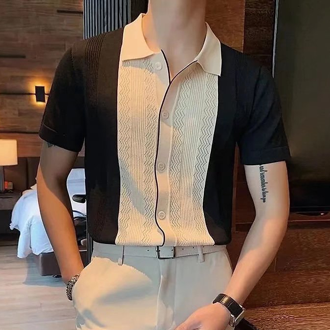 Áo Thun Polo Nam Vải Dệt Kim Thoáng Khí Phong Cách Hàn Quốc Cho Nam