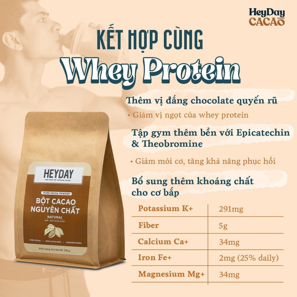 Ảnh Bột cacao nguyên chất Việt Nam Heyday - Dòng Natural thuần tự nhiên, không kiềm hoá - Túi giấy 225g 4