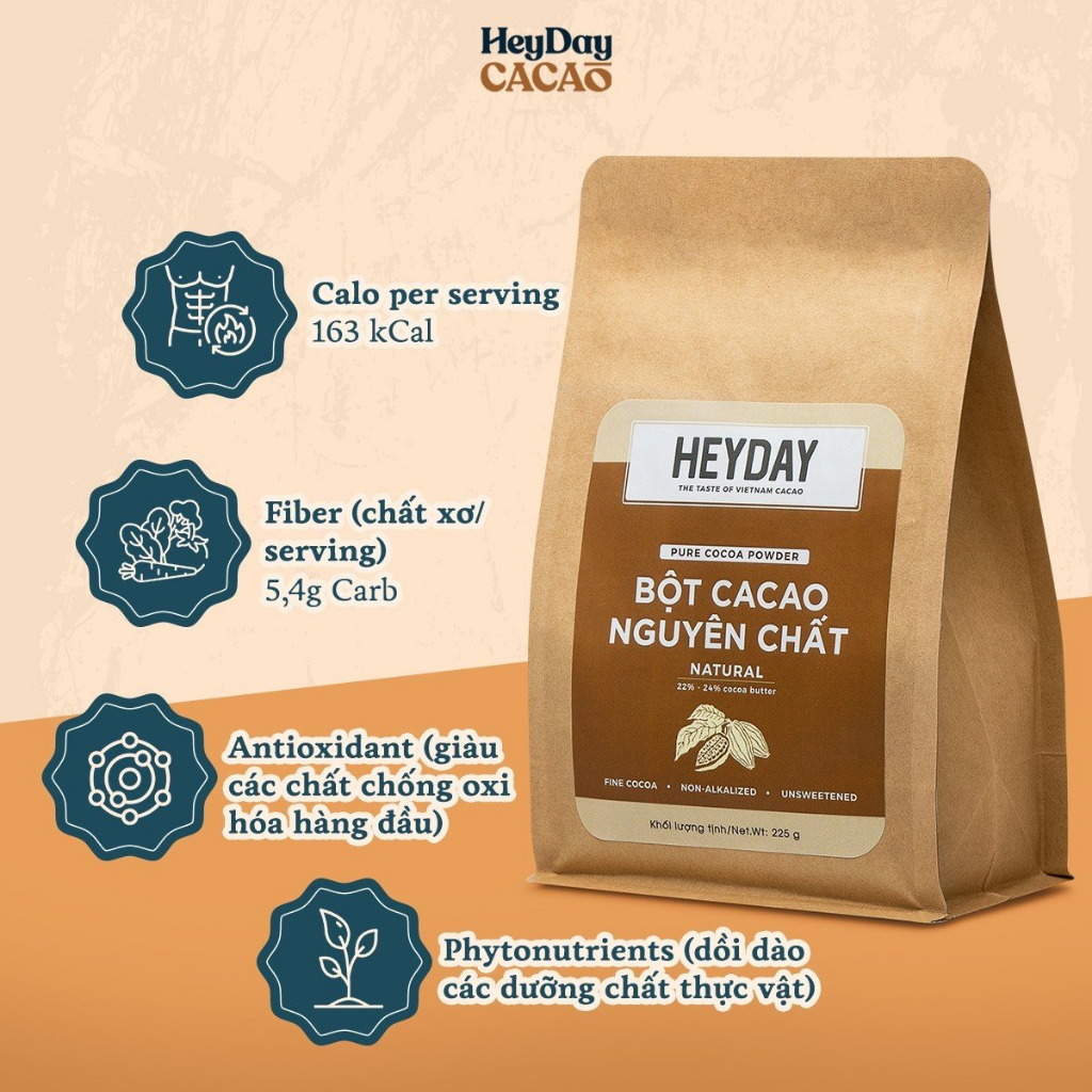 Ảnh Túi 500g Bột Cacao Nguyên Chất Việt Nam 100%, Dòng Natural Không Kiềm Hóa - Heyday Cacao 4