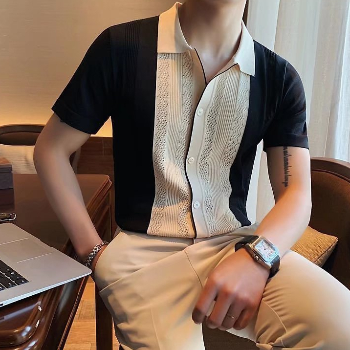 Áo Thun Polo Nam Vải Dệt Kim Thoáng Khí Phong Cách Hàn Quốc Cho Nam