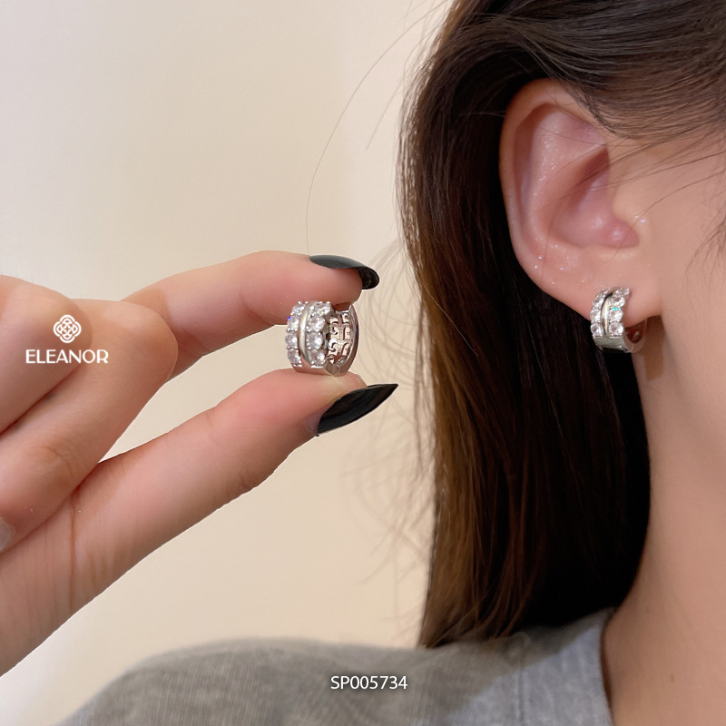 Bông tai nữ chuôi bạc 925 Eleanor Accessories dáng tròn khuyên tai đính đá phụ kiện trang sức 5734