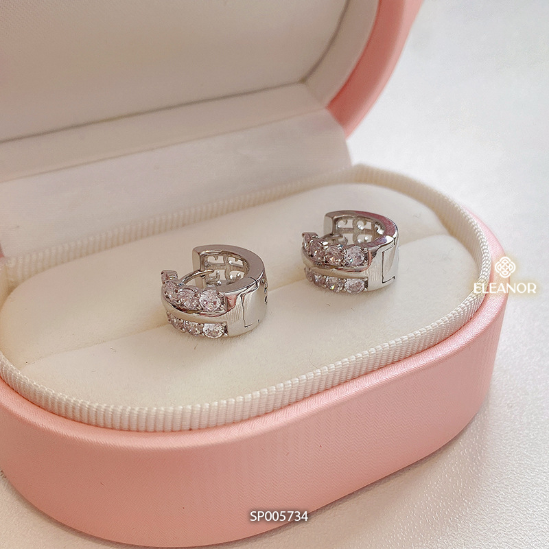 Bông tai nữ chuôi bạc 925 Eleanor Accessories dáng tròn khuyên tai đính đá phụ kiện trang sức 5734