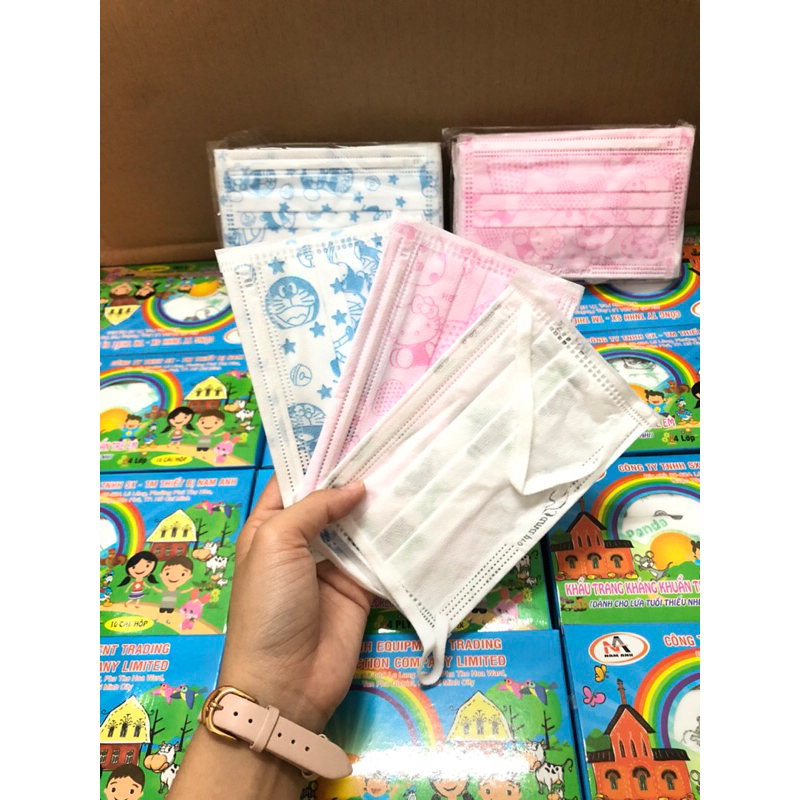 Combo 10H khẩu trang y tế 4 lớp trẻ em hộp 10 cái cho bé từ 5-14tuổi