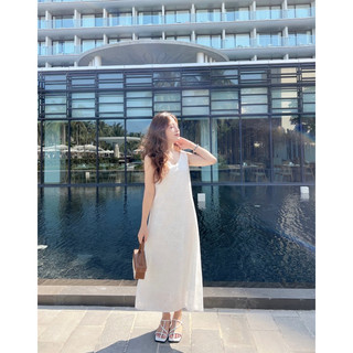 Sila dress - đầm cộc tay cổ V dáng dài thiết kế Ma Vie