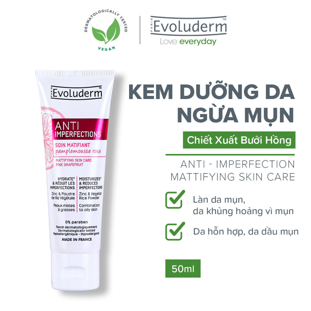 Kem Dưỡng Cho Da Dầu Mụn Evoluderm Anti-Imperfection Kiểm Soát Dầu Hỗ Trợ Giảm Mụn 50ml