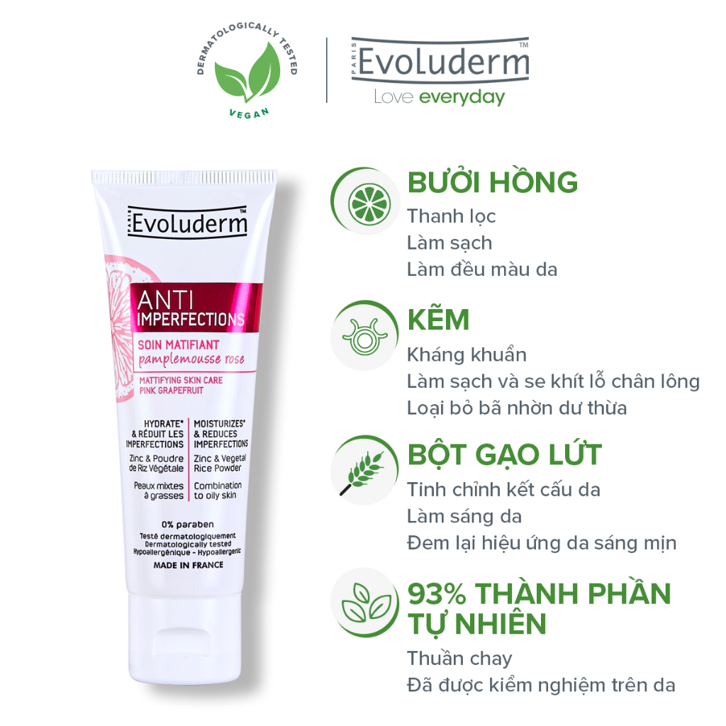 Kem Dưỡng Cho Da Dầu Mụn Evoluderm Anti-Imperfection Kiểm Soát Dầu Hỗ Trợ Giảm Mụn 50ml