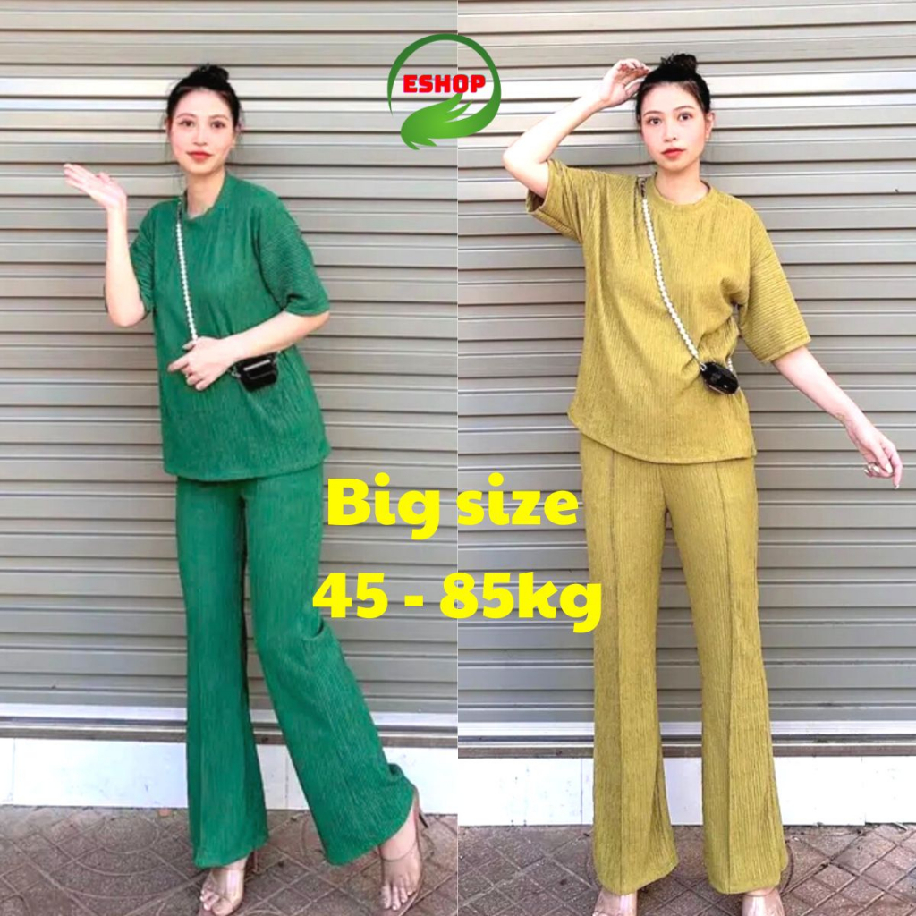 Đồ mặc nhà quần dài loe áo tay ngắn vải xốp ESHOP đồ bộ nữ vải sốp co giãn đẹp dễ thương set bộ xinh DS68