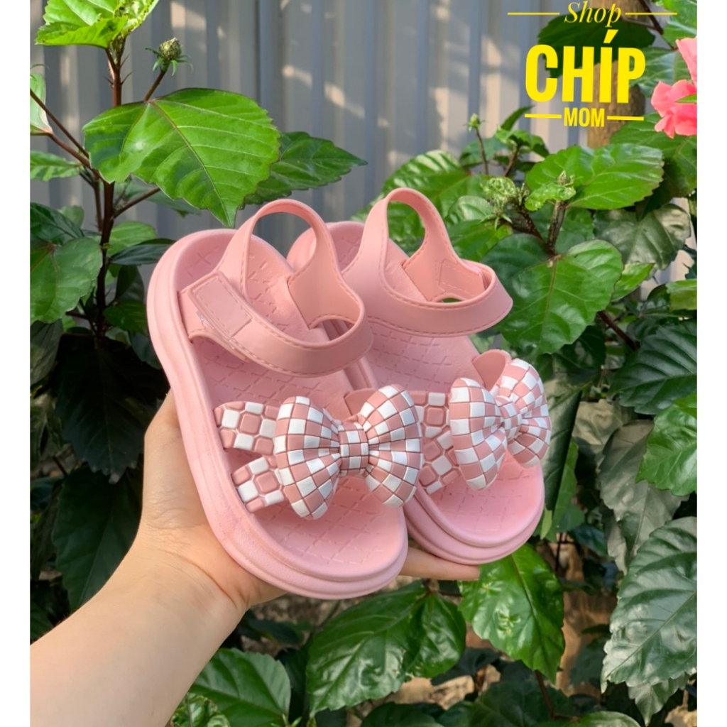 sandal bé gái dép quai hậu cho bé nhựa thơm bền đẹp nơ caro đi mưa mùa he cho bé từ 3 tuổi chống trượt JH 1715