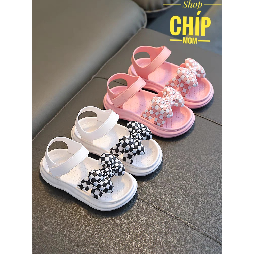 sandal bé gái dép quai hậu cho bé nhựa thơm bền đẹp nơ caro đi mưa mùa he cho bé từ 3 tuổi chống trượt JH 1715