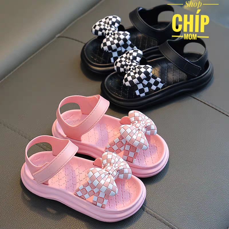 sandal bé gái dép quai hậu cho bé nhựa thơm bền đẹp nơ caro đi mưa mùa he cho bé từ 3 tuổi chống trượt JH 1715