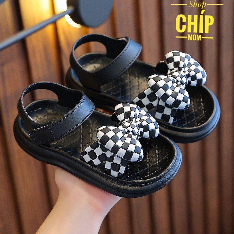 sandal bé gái dép quai hậu cho bé nhựa thơm bền đẹp nơ caro đi mưa mùa he cho bé từ 3 tuổi chống trượt JH 1715