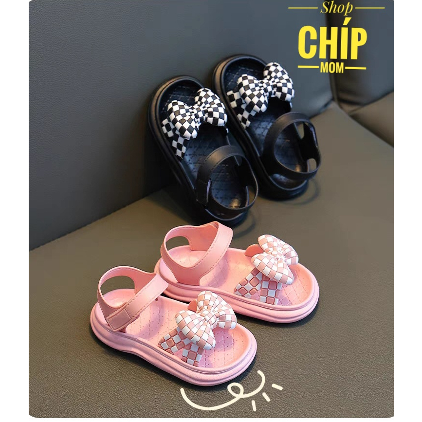 sandal bé gái dép quai hậu cho bé nhựa thơm bền đẹp nơ caro đi mưa mùa he cho bé từ 3 tuổi chống trượt JH 1715