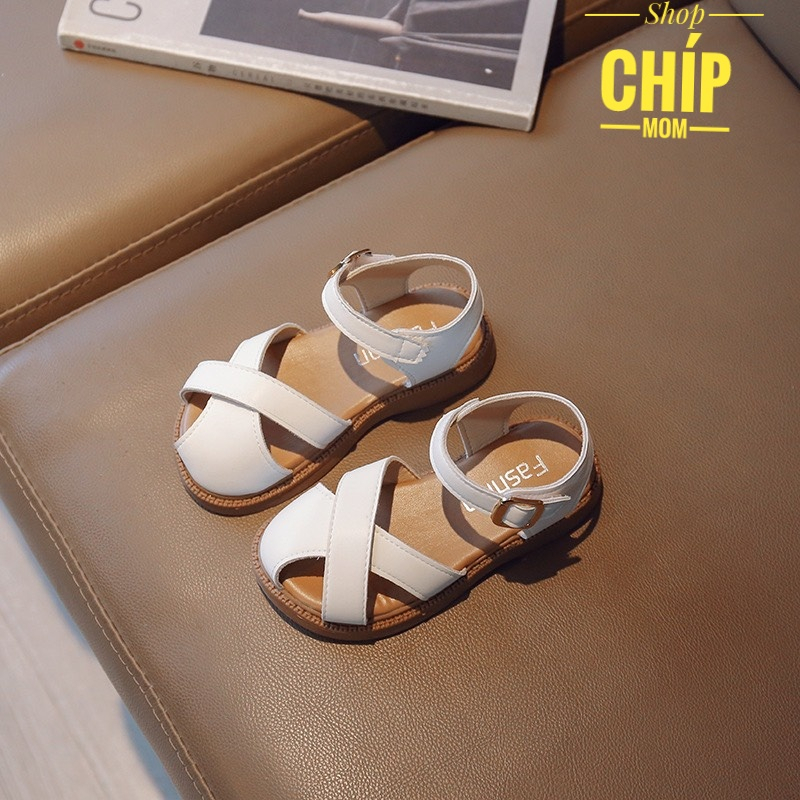 sandal bé gái dép quai hậu cho bé da PU mềm QCCC thời trang hè thu cho bé từ 2 tuổi mẫu mới full hộp đen trắng 933