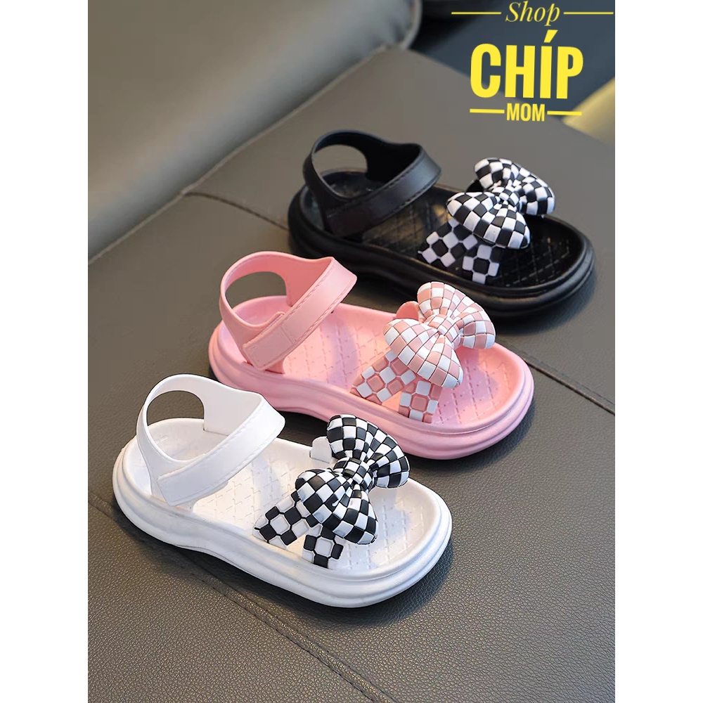 sandal bé gái dép quai hậu cho bé nhựa thơm bền đẹp nơ caro đi mưa mùa he cho bé từ 3 tuổi chống trượt JH 1715