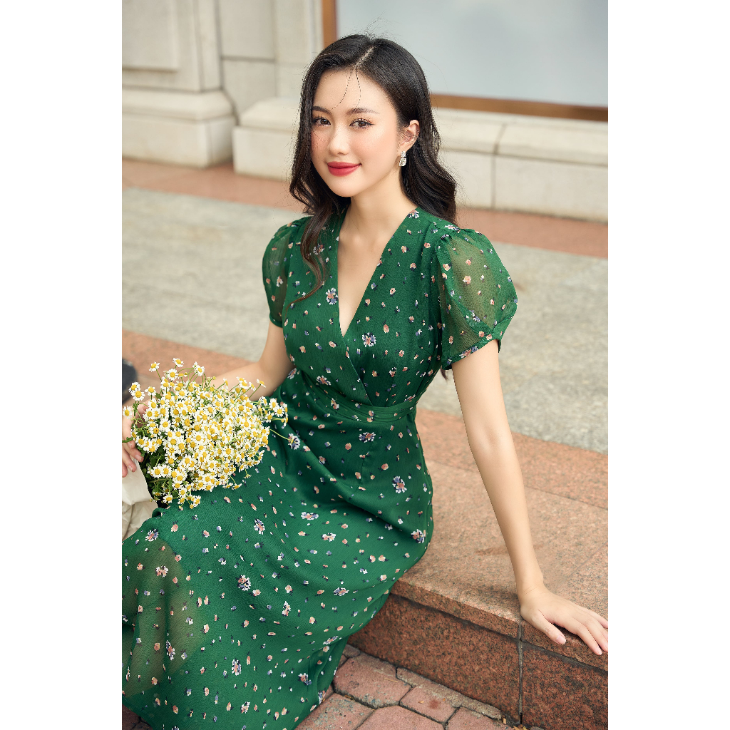 Đầm Tơ Cổ V Cột Nơ Eo The Kat House, mềm mại, nhẹ nhàng, bay bổng, thoải mái, phối đồ cực đẹp