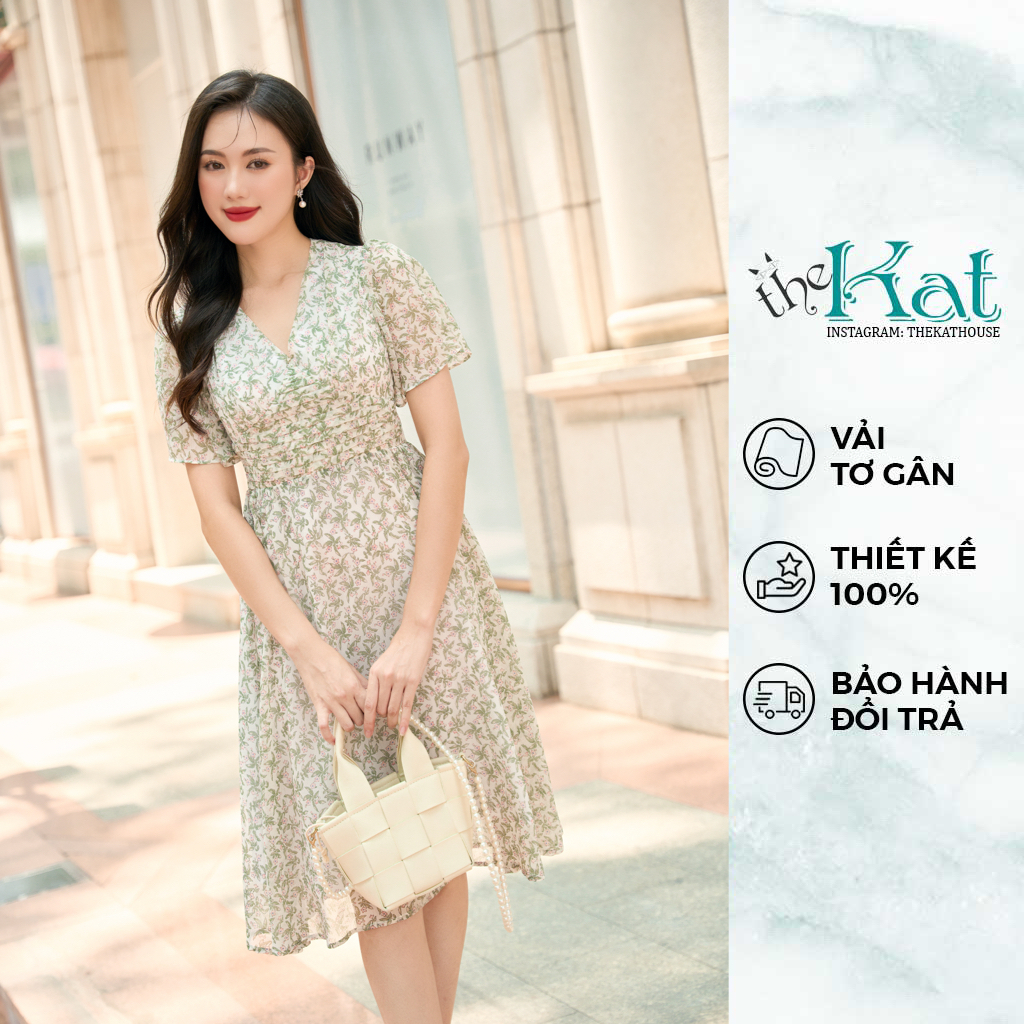 Đầm Hoa Anne The Kat House, Vải tơ gân nhẹ mát, phù hợp cho các nàng công sở, đi chơi, đi cafe