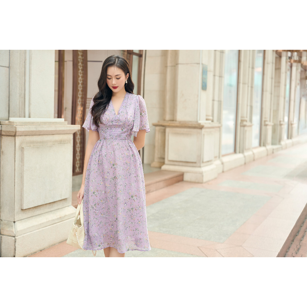 Đầm Hoa Anne The Kat House, Vải tơ gân nhẹ mát, phù hợp cho các nàng công sở, đi chơi, đi cafe