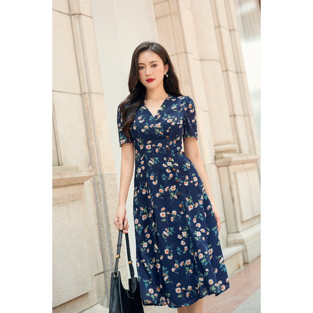 Đầm Hoa Caily The Kat House, vải Chiffon gân nhẹ mát, phù hợp cho các nàng công sở, đi chơi, đi cafe