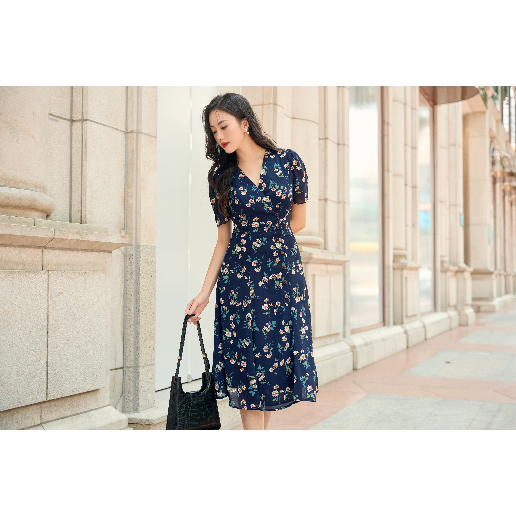 Đầm Hoa Caily The Kat House, vải Chiffon gân nhẹ mát, phù hợp cho các nàng công sở, đi chơi, đi cafe
